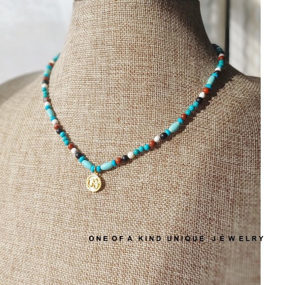 New turquoise with jasper and sterling silver necklace - Picture 1 of 5